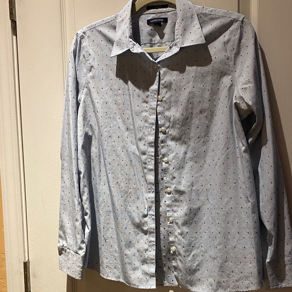 Lands' End Light Blue Patterned Dress Shirt